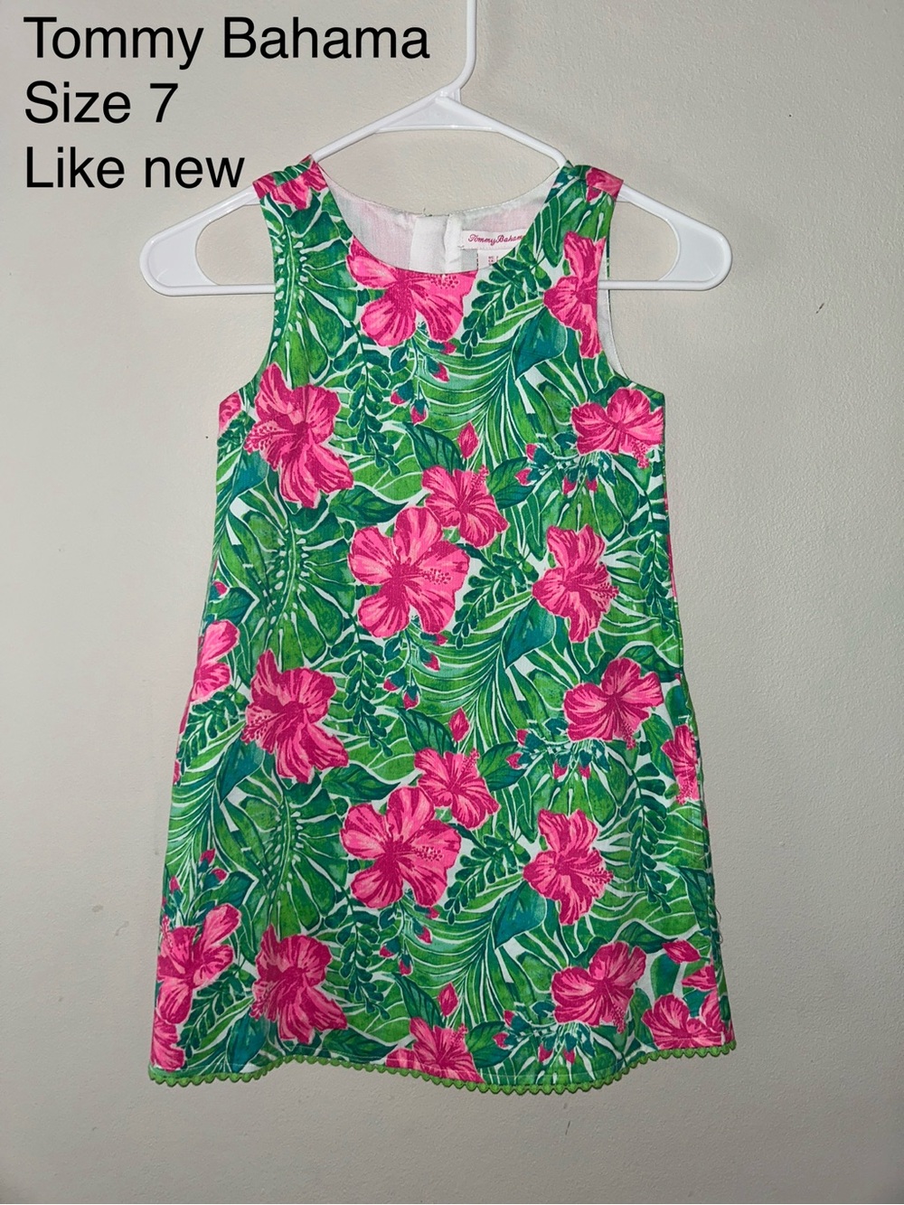 Tommy Bahama Girls Tropical Floral Shift Dress - Green & Hot Pink